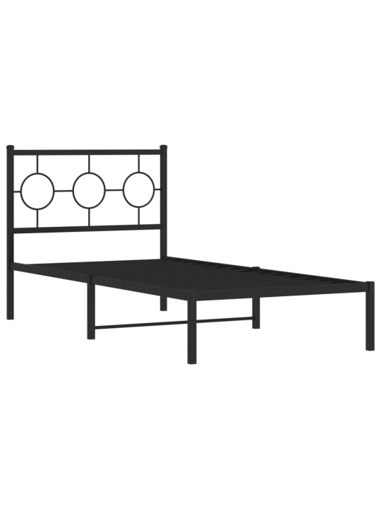 Gultas rāmis ar galvgali, melns metāls, 90x190 cm