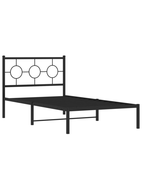 Gultas rāmis ar galvgali, melns metāls, 100x190 cm