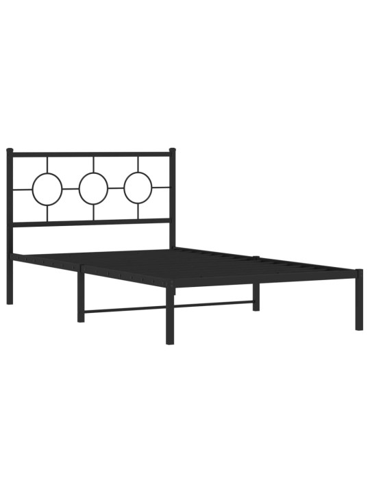 Gultas rāmis ar galvgali, melns metāls, 107x203 cm