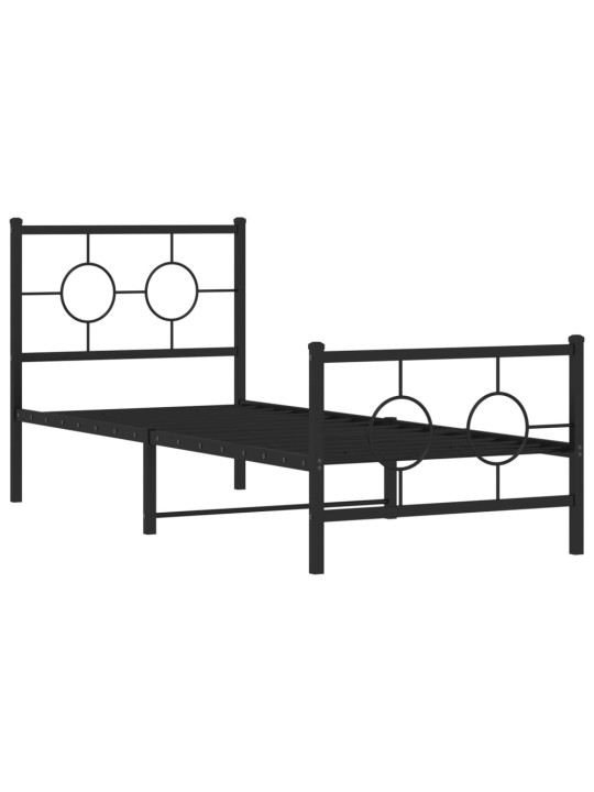 Gultas rāmis ar galvgali un kājgali, melns metāls, 75x190 cm