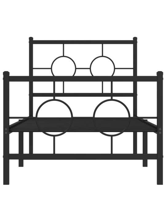 Gultas rāmis ar galvgali un kājgali, melns metāls, 75x190 cm