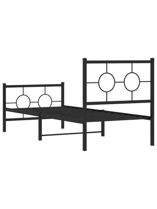 Gultas rāmis ar galvgali un kājgali, melns metāls, 75x190 cm