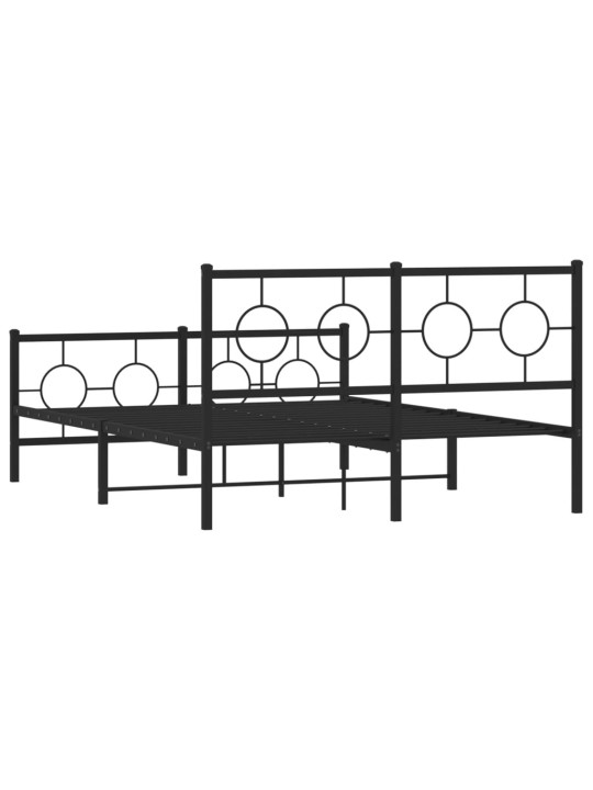 Gultas rāmis ar galvgali un kājgali, melns metāls, 135x190 cm
