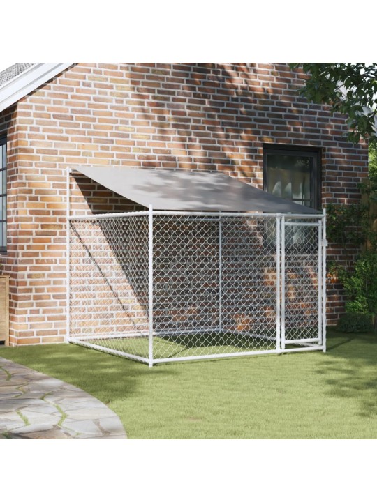 Suņu būris ar jumtu un durvīm, pelēks, 2x2x2 m, cinkots tērauds