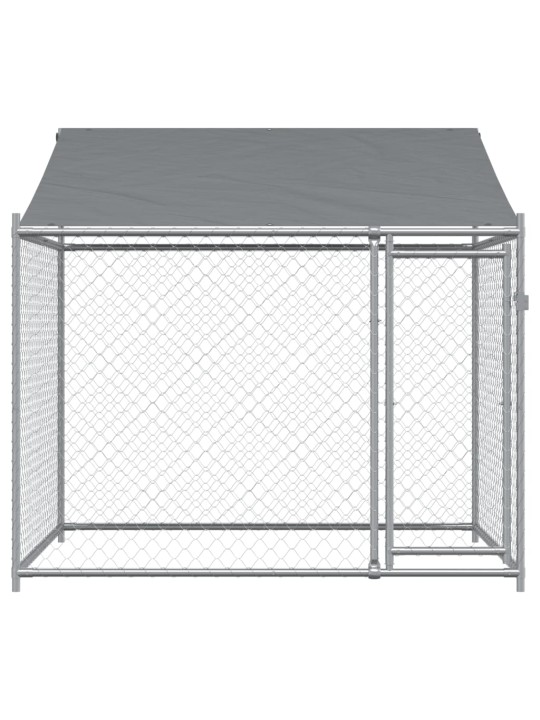 Suņu būris ar jumtu un durvīm, pelēks, 2x2x2 m, cinkots tērauds