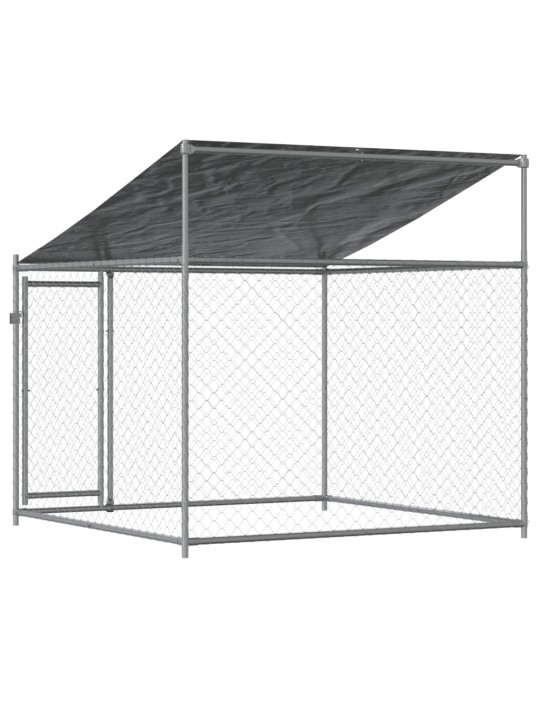 Suņu būris ar jumtu un durvīm, pelēks, 2x2x2 m, cinkots tērauds
