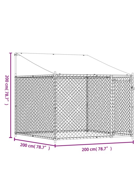 Suņu būris ar jumtu un durvīm, pelēks, 2x2x2 m, cinkots tērauds