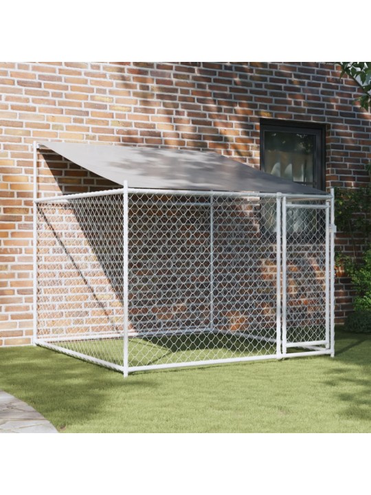 Suņu būris ar jumtu un durvīm, pelēks, 2x2x2 m, cinkots tērauds