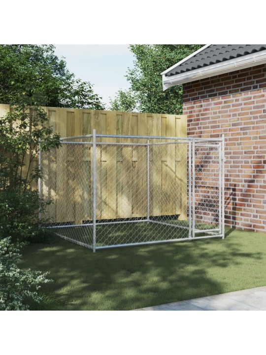 Suņu būris ar durvīm, pelēks, 2x2x1,5 m, cinkots tērauds