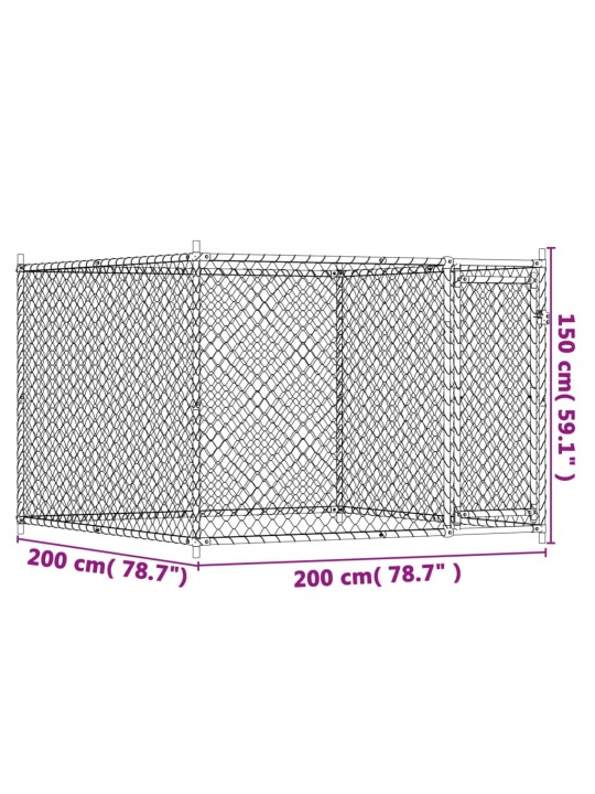 Suņu būris ar durvīm, pelēks, 2x2x1,5 m, cinkots tērauds