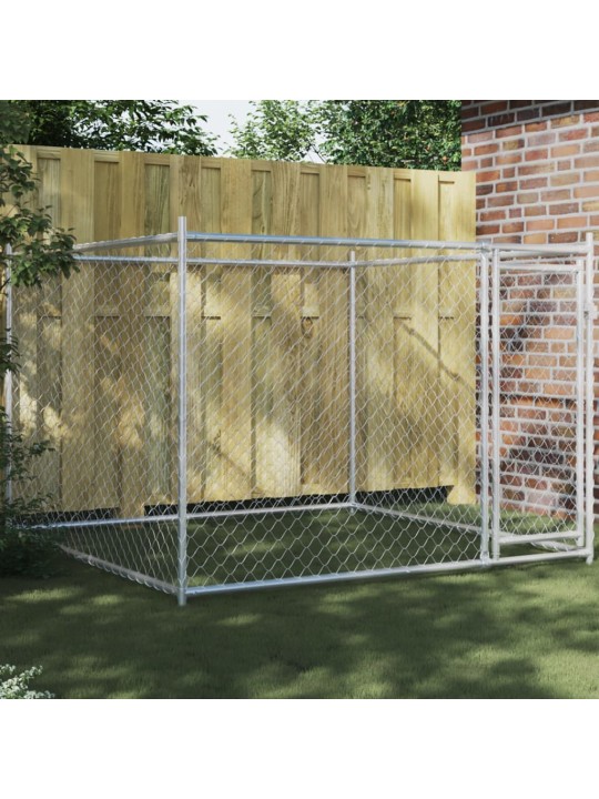 Suņu būris ar durvīm, pelēks, 2x2x1,5 m, cinkots tērauds