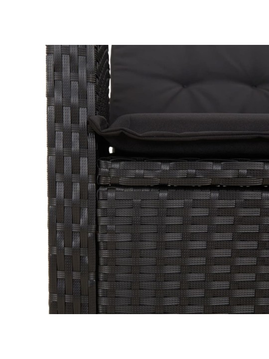 9-daļīgs dārza mēbeļu komplekts, matrači, melns, pe rotangpalma