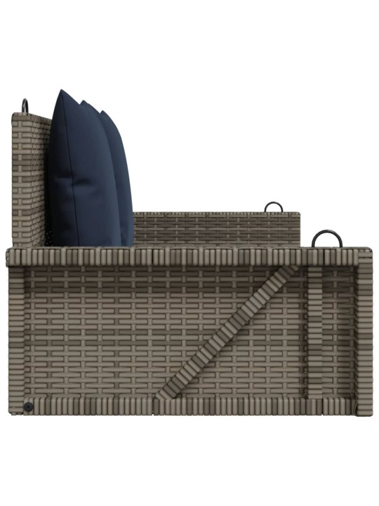 Šūpuļsols ar spilveniem, pelēks, 119x56x48 cm, polietilēna rotangpalma
