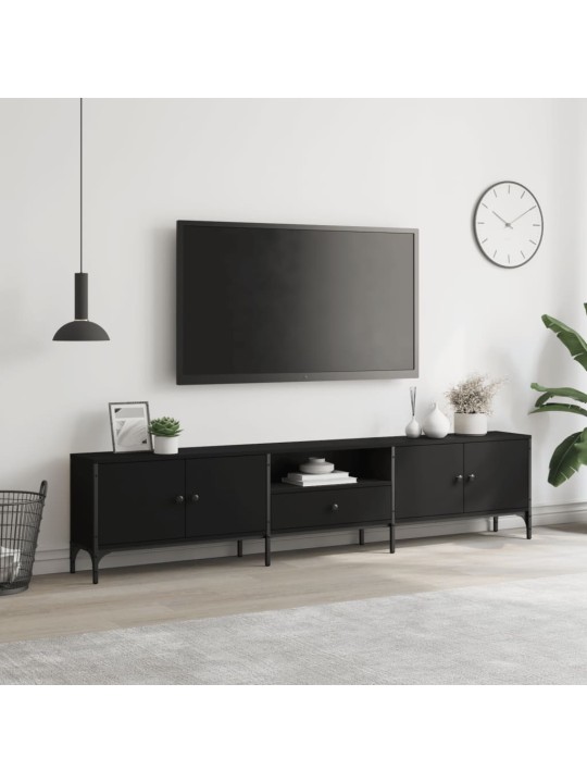 Tv plaukts, melns, 200x25x44 cm, inženierijas koks