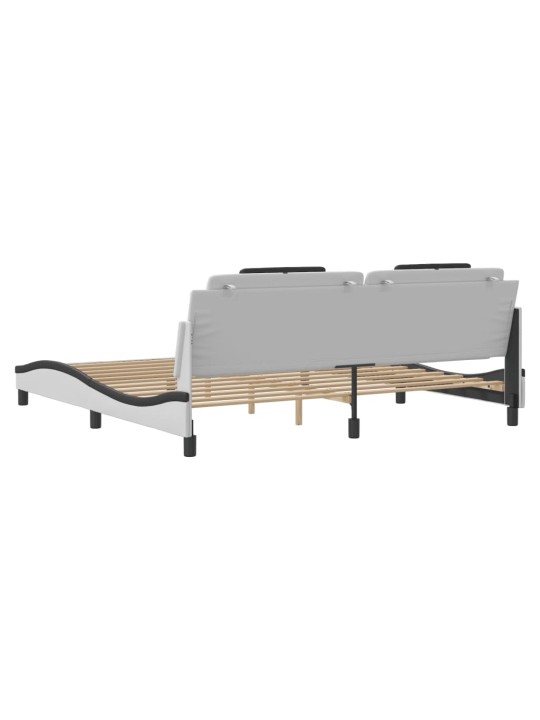 Gultas rāmis ar galvgali, balts, melns, 200x200cm, mākslīgā āda
