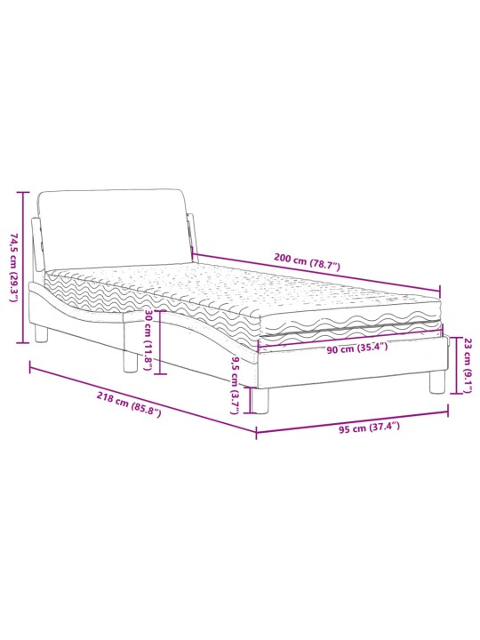 Gultas rāmis ar matraci, melns, 90x200 cm, audums