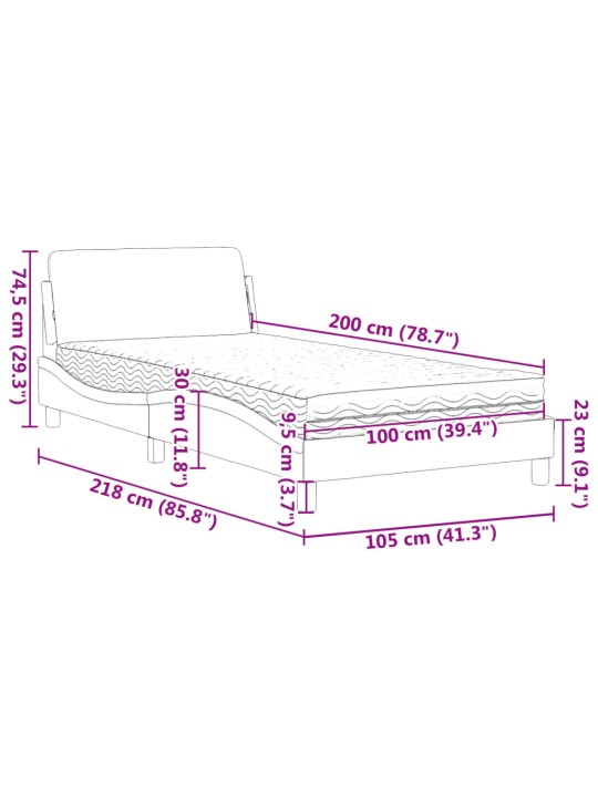 Gultas rāmis ar matraci, melns audums, 100x200 cm