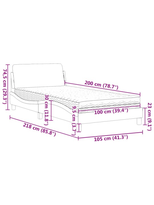 Gultas rāmis ar matraci, zils, 100x200 cm, audums
