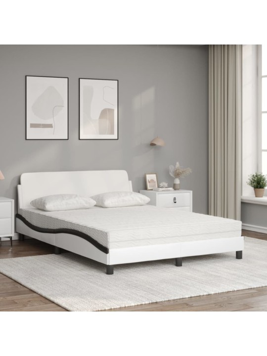 Gulta ar matraci, balta un melna, 140x200 cm, mākslīgā āda