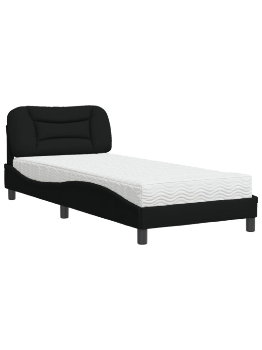 Gultas rāmis ar matraci, melns, 90x190 cm, audums
