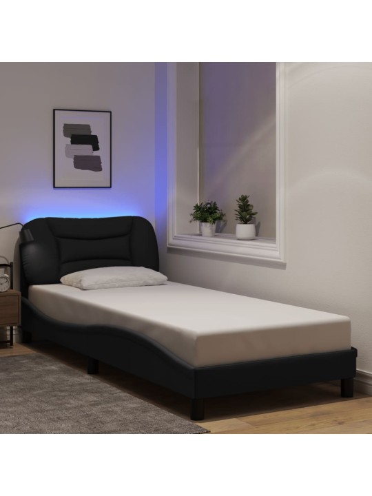 Gultas rāmis ar LED bez matrača, melns, 80x200cm audums