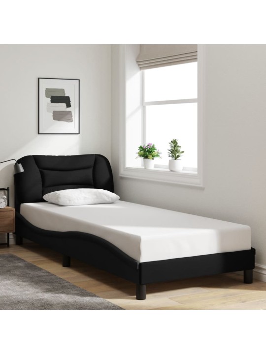 Gultas rāmis ar LED bez matrača, melns, 90x190cm audums
