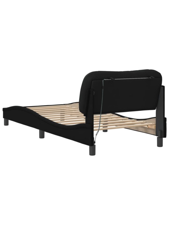 Gultas rāmis ar LED bez matrača, melns, 90x190cm audums