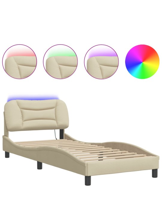 Gultas rāmis ar led, krēmkrāsa, 90x190 cm, audums
