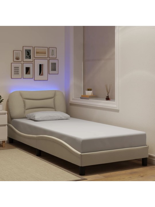 Gultas rāmis ar led, krēmkrāsa, 90x190 cm, audums