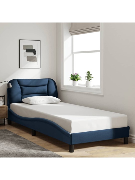 Gultas rāmis ar led, zils audums, 90x190 cm