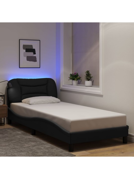 Gultas rāmis ar LED bez matrača, melns, 90x200cm audums