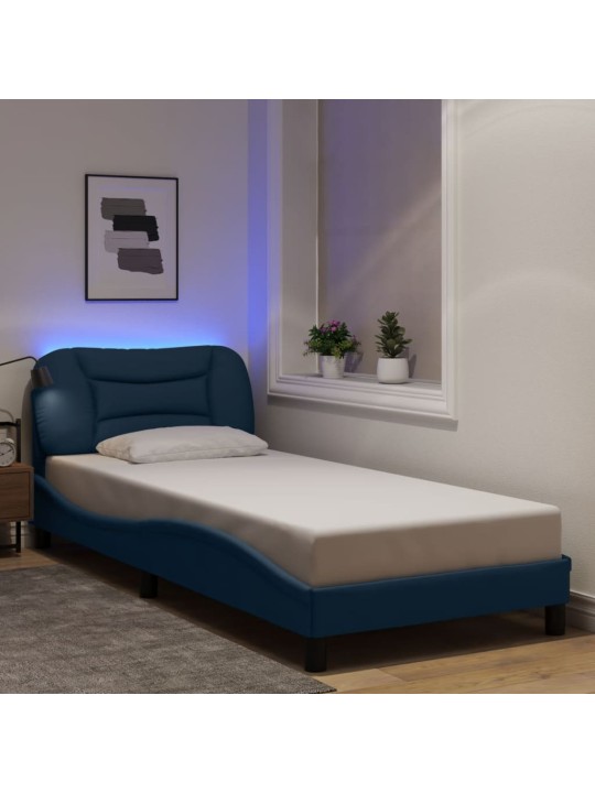 Gultas rāmis ar led bez matrača, zils, 90x200cm audums