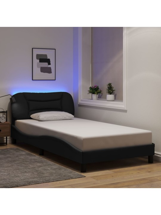 Gultas rāmis ar LED bez matrača, melns, 100x200 cm, audums