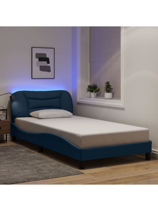 Gultas rāmis ar led bez matrača, zils, 100x200cm audums