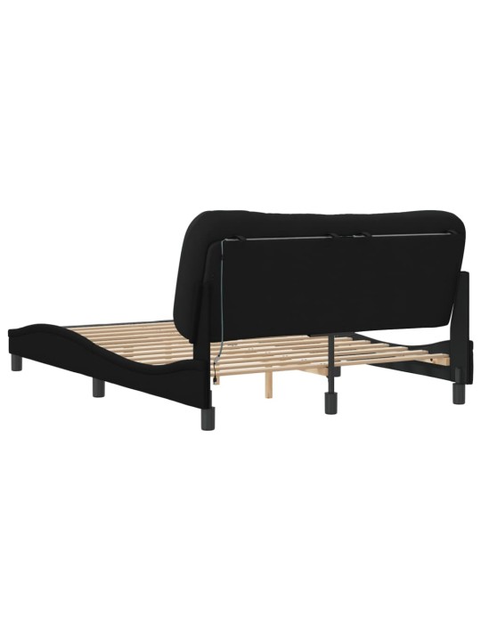 Gultas rāmis ar LED bez matrača, melns, 140x190 cm, audums