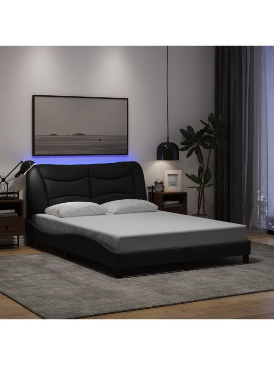 Gultas rāmis ar LED bez matrača, melns, 140x190 cm, audums