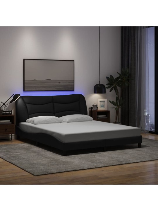 Gultas rāmis ar LED bez matrača, melns, 160x200 cm, audums