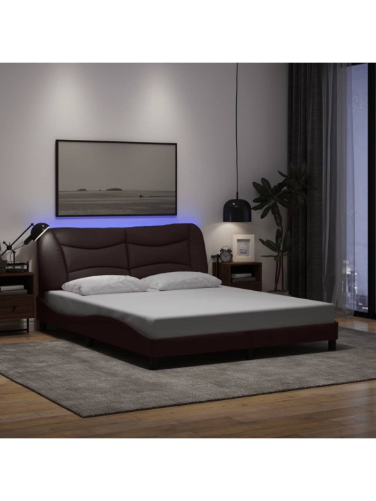 Gultas rāmis ar LED, tumši brūns, 160x200 cm, audums
