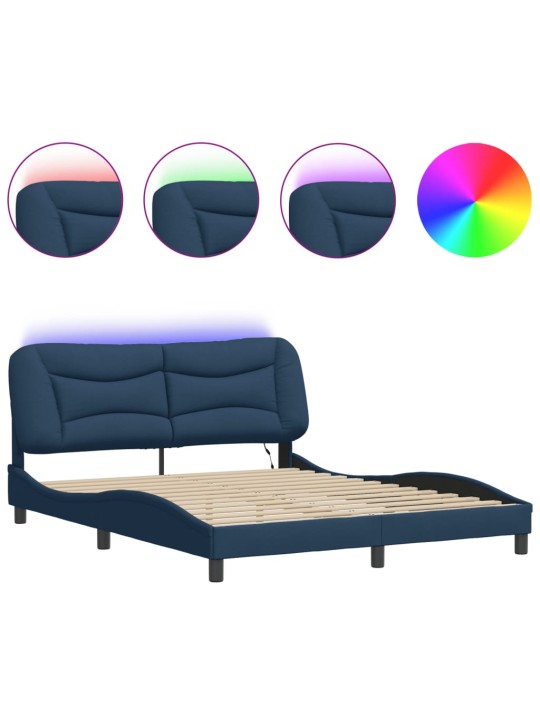 Gultas rāmis ar led, zils, 160x200 cm, audums