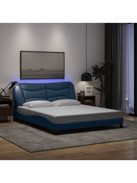 Gultas rāmis ar led, zils, 160x200 cm, audums