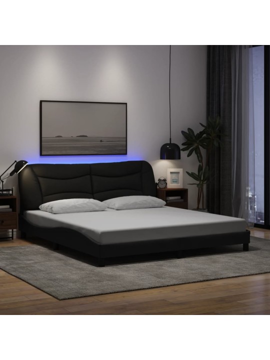 Gultas rāmis ar LED bez matrača, melns, 180x200 cm, audums