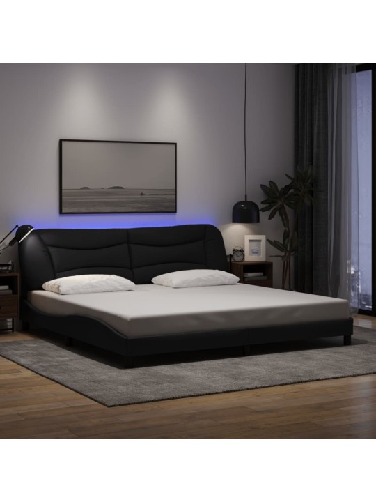 Gultas rāmis ar led bez matrača, melns, 200x200 cm, audums