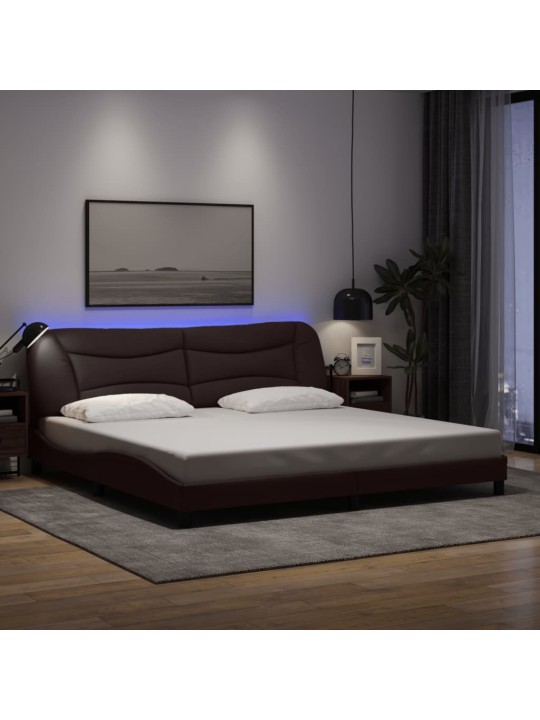 Gultas rāmis ar led, tumši brūns, 200x200 cm, audums