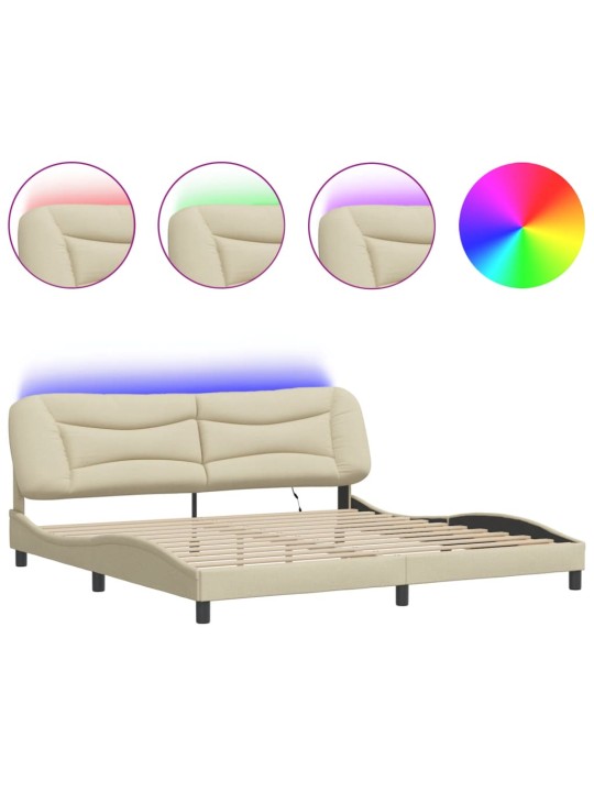 Gultas rāmis ar led, krēmkrāsa, 200x200 cm, audums