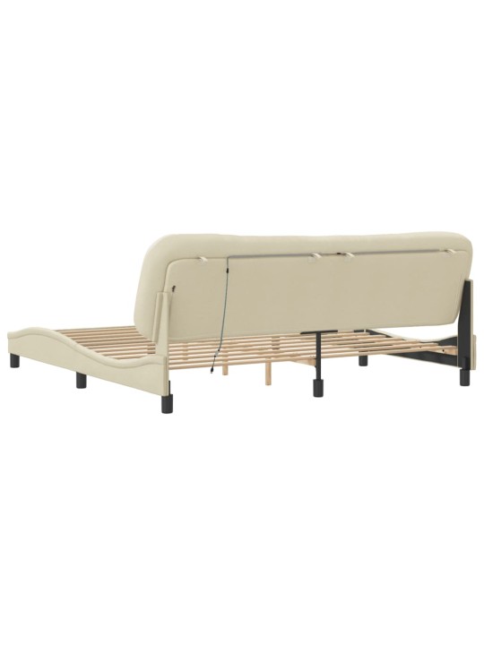 Gultas rāmis ar led, krēmkrāsa, 200x200 cm, audums
