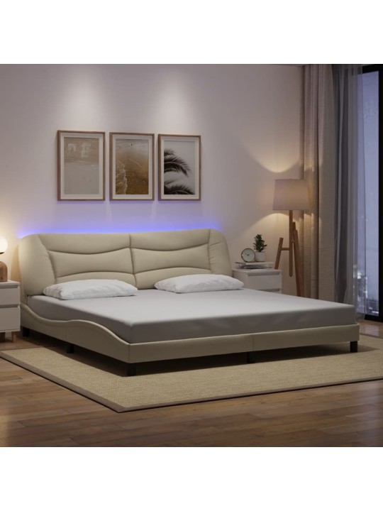 Gultas rāmis ar led, krēmkrāsa, 200x200 cm, audums