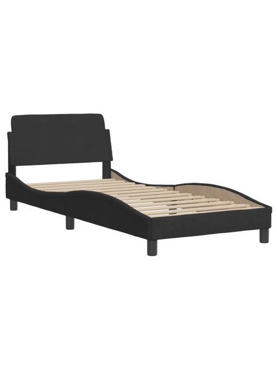 Gultas rāmis ar LED, melns, 90x190 cm, samts