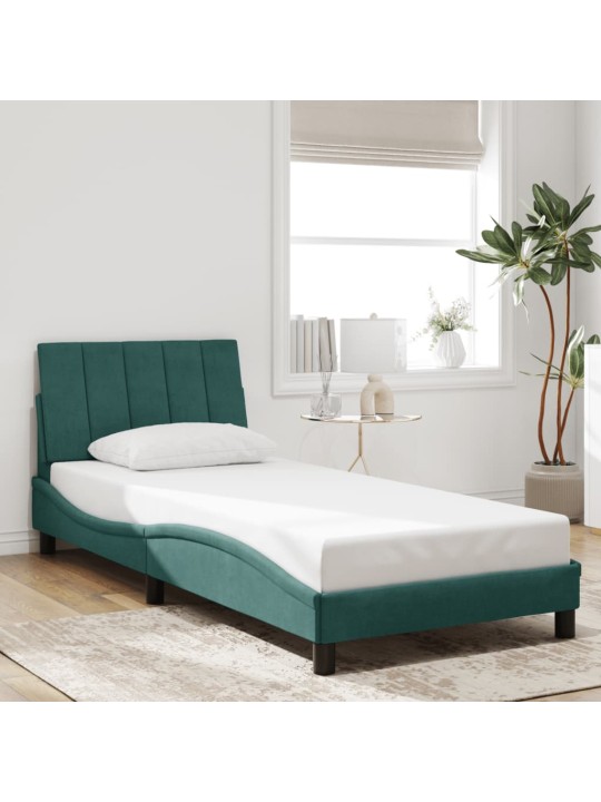 Gultas rāmis ar LED, tumši zaļš, 90x190 cm, samts