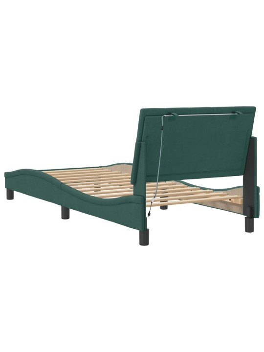 Gultas rāmis ar LED, tumši zaļš, 90x190 cm, samts