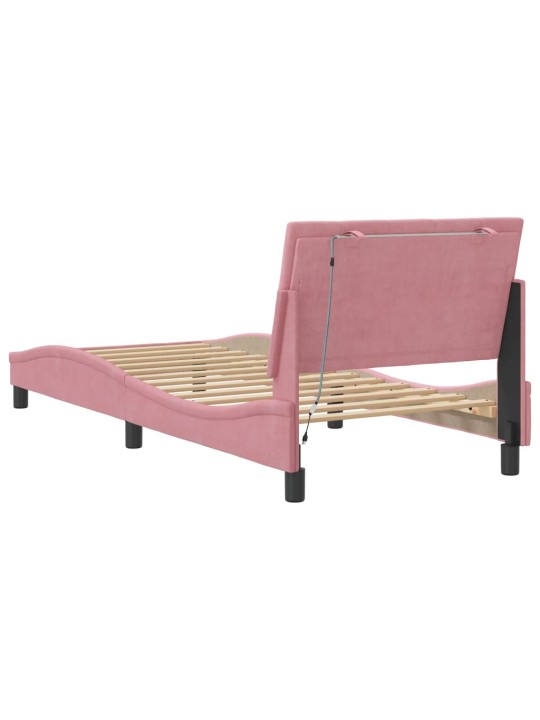 Gultas rāmis ar LED, rozā, 90x190 cm, samts